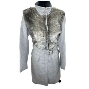 Ladies Vince Camuto Faux Fur Bodice Funnel Neck Wool Coat Size Small
